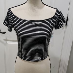 Boat neck striped crop top from stitch fix